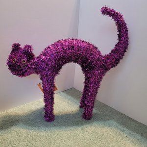 Halloween Tinsel Wire Purple Scaredy Cat Arched Back Decoration 17"